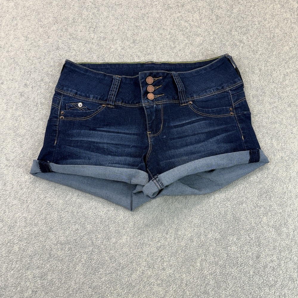 YMI WannaBettaButt Girls Denim Shorts Size 5 Dark Wash Cuffed High Rise